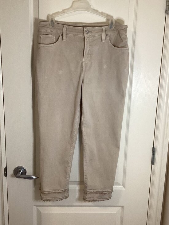 Chico's Pants - Women's Khaki Chico’s Girlfriend Cropped Khaki Jeans Frayed Ram Hem Girlfriend